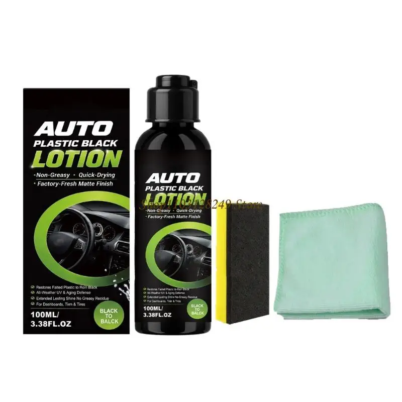 N5KD Automotive Plastic Care 100ml for Dull or Whitened Black Trim with 1 Lotion Bottle, 1 Application Sponge, and 1 Towel for