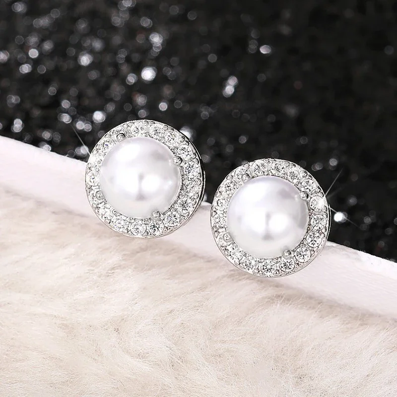 Round 8mm Pearl ball 925 Silver Needle Stud Earrings for Girls round Design Earrings for Women Non Allergic Jewelry New