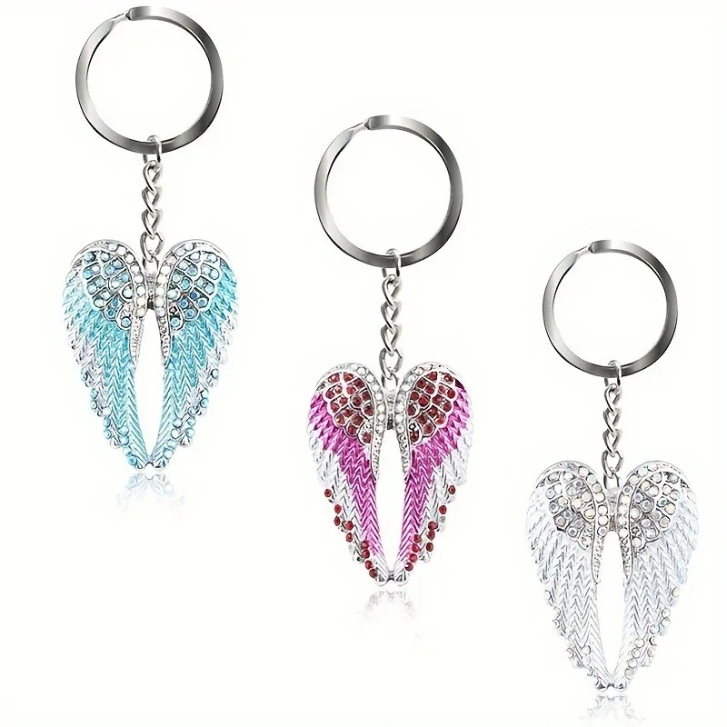 Exquisite Elegant Diamond Studded Angel Wing Keychain Angel Wing Metal Men Women Keychain Pendant First Choice For Gift Giving