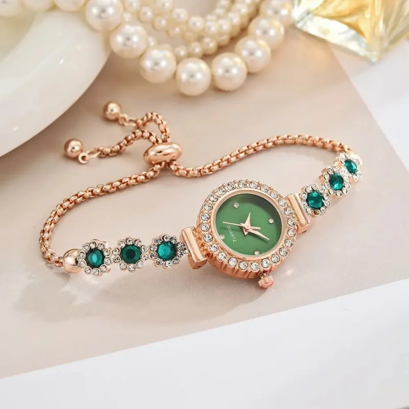 Summer Party Watch Fashionable Rhinestone Women's Watch Diamond Flower Bracelet Women's Quartz Wristwatch Excellent Gift Choice
