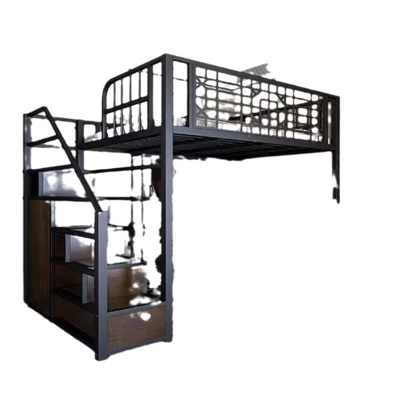 New Chinese wrought iron bed apartment iron frame attic  elevated upper small apartment bed saves space