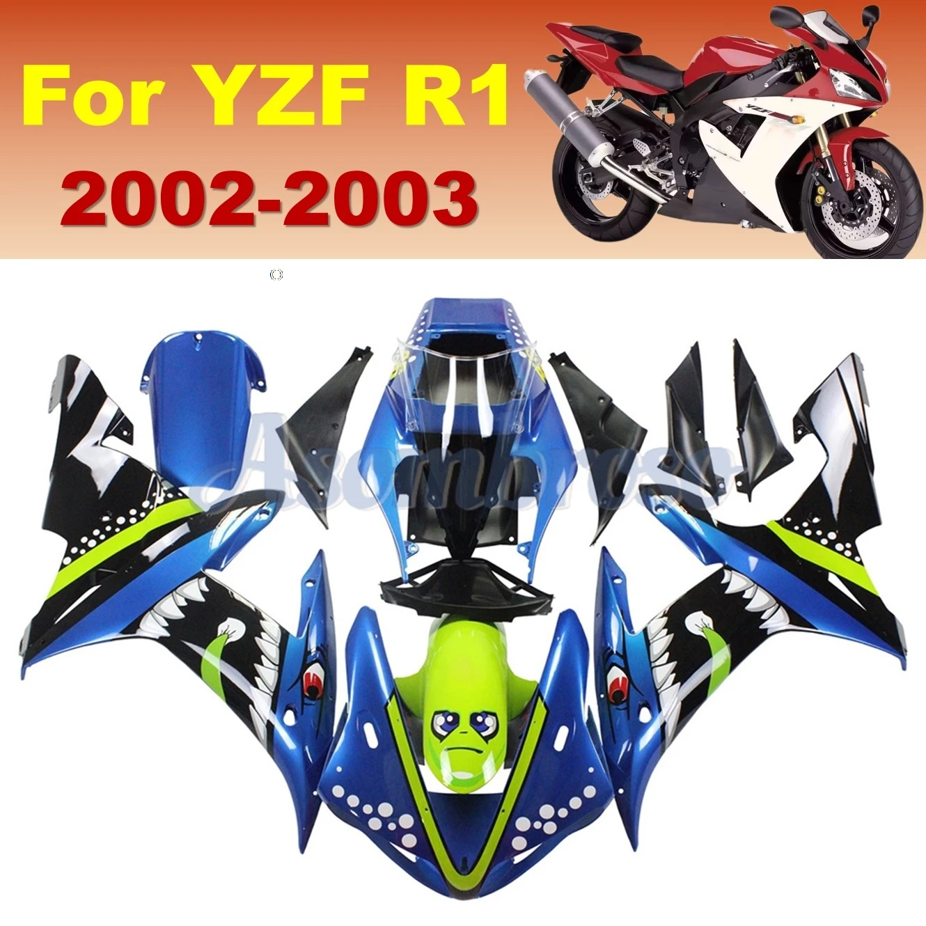 Shark stickers Bodykits Fairing kit Fit For Yamaha YZF R1 2002 2003 YZFR1 02 03 YZF1000 Sportbike parts fairings shell