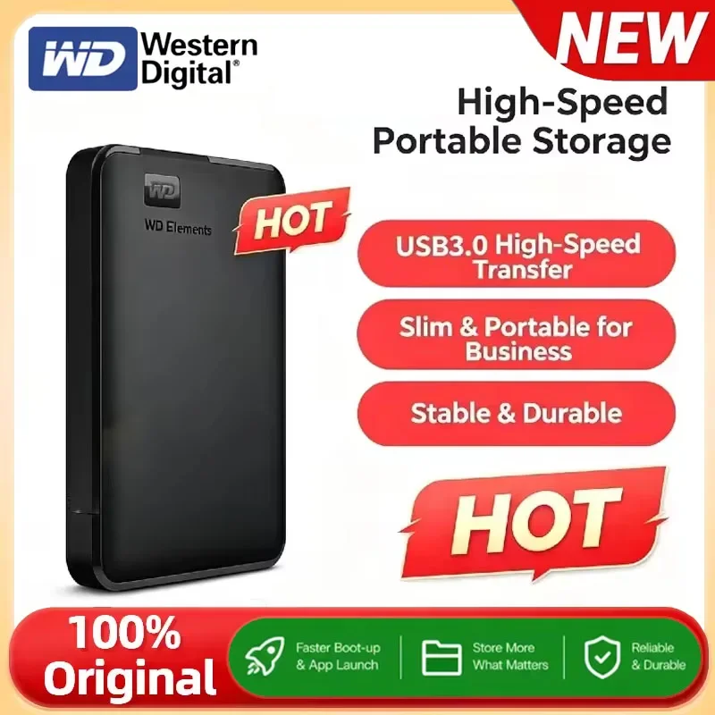 2026 Western Digital WD Elements External Hard Drive SSD 1TB 2TB 4TB USB 3.0 Portable External Hard Disk SSD For Laptop PC Mac