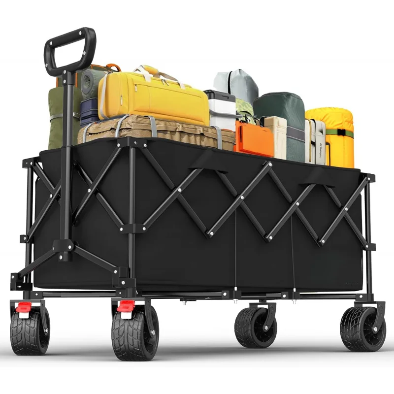 

52.4 Large 450lbs Heavy Duty Foldable Wagon, All-Terrain Big Wheels Beach Utility Cart Outdoor Camping, Shopping & Garden