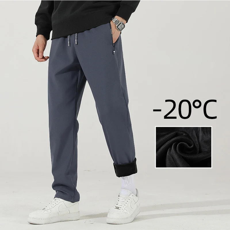 Men\'s Winter Warm Padded Sports Pants Waterproof Outdoor Rushing Pants Casual Loose Drawstring Thick Large Size Jogging Pants