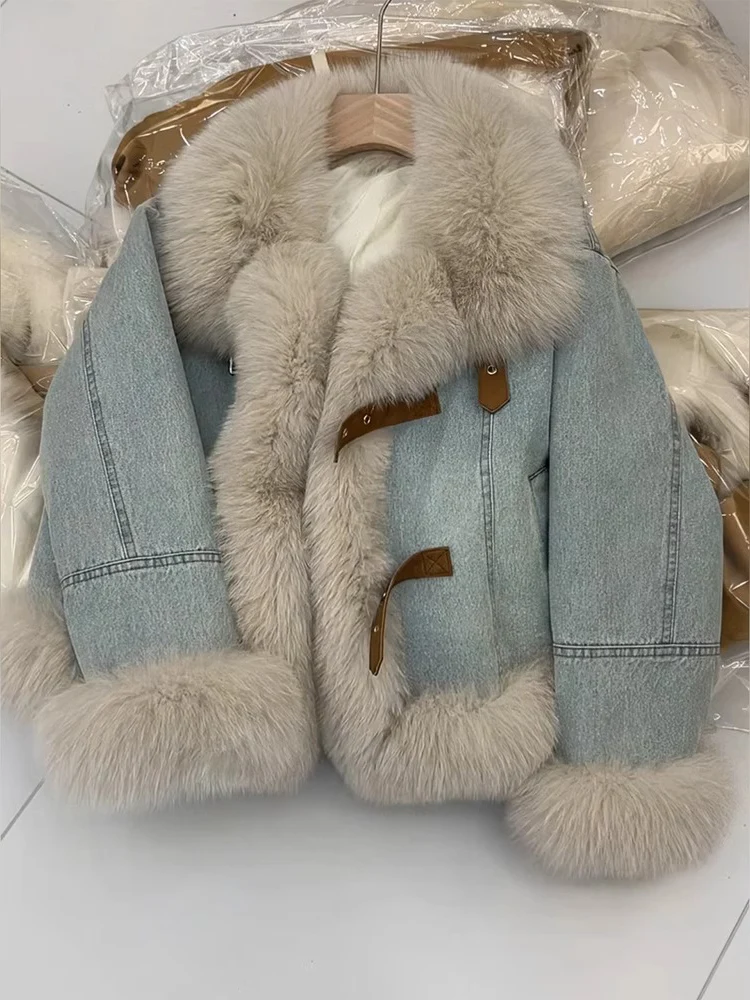 

Синие джинсовые куртки с искусственным мехом для женщин, новые зимние однобортные утепленные куртки с хлопковой подкладкой, высококачественное пальто в корейском стиле