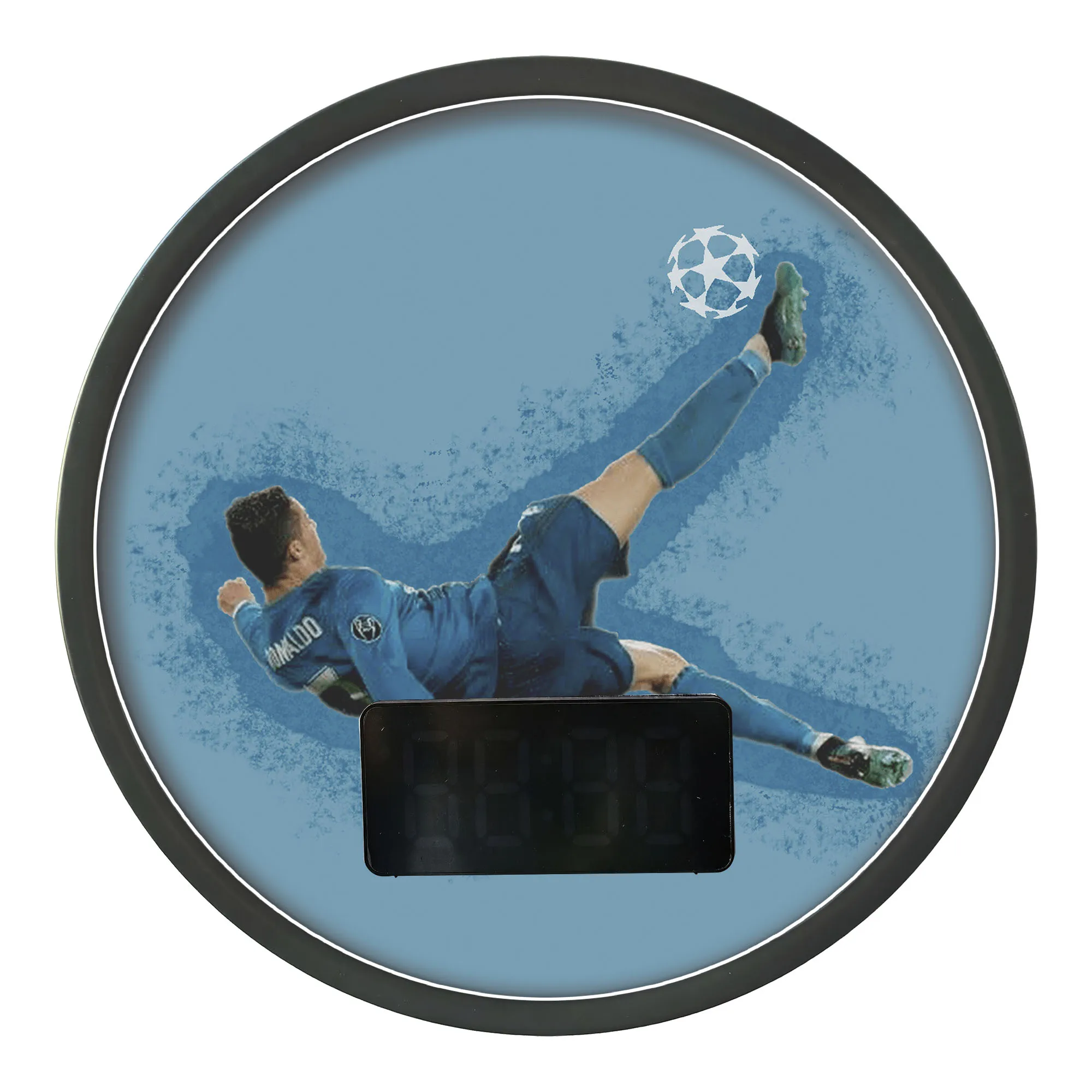 Football Bicycle Kick LED Digital Wall Clock with Temperature Calendar Date Alarm Snooze 12/24hr Format Night Light Wall Clock