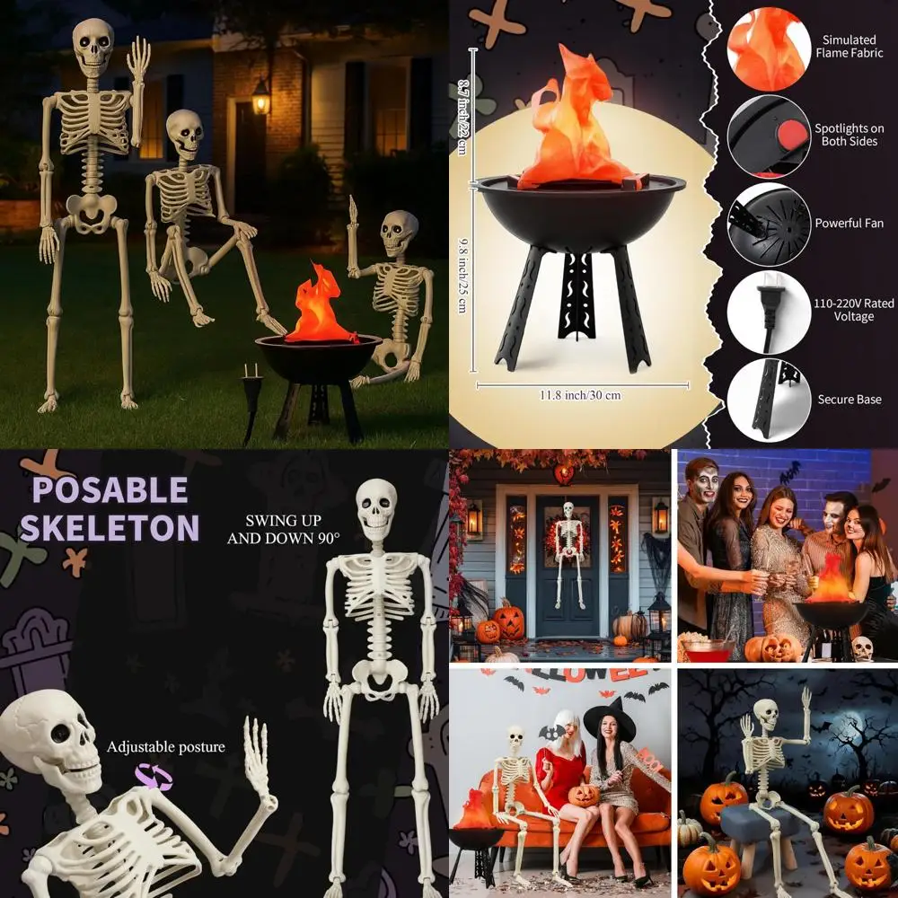 

Halloween Skeletons 35-inch 3D Fire Flame Lights, 110V Campfire Lamp, Life Size Posable Skeletons with Realistic Bones for Haunt
