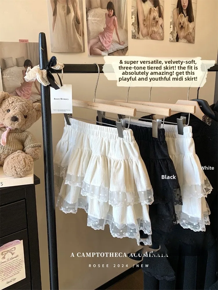 

Белая балетная юбка-трапеция для женщин, зимняя, с высокой талией, кружевная, пышная, короткая, для повседневной носки, стандартный крой