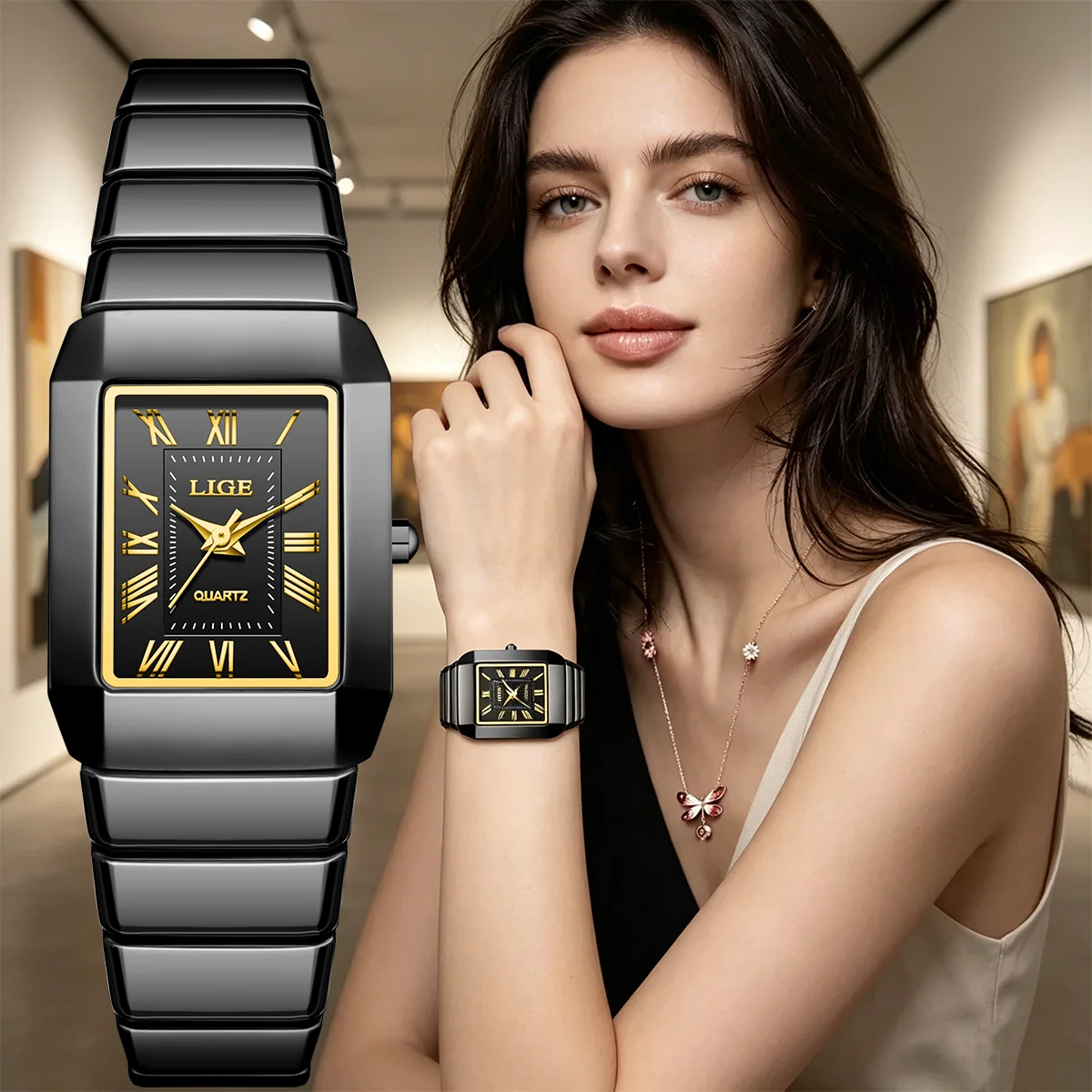 LIGE New Ceramic Women Watch Fashion Quartz Wristwatch Elegant Waterproof Vintage Watches Luxury Watch for Women Reloj De Mujer
