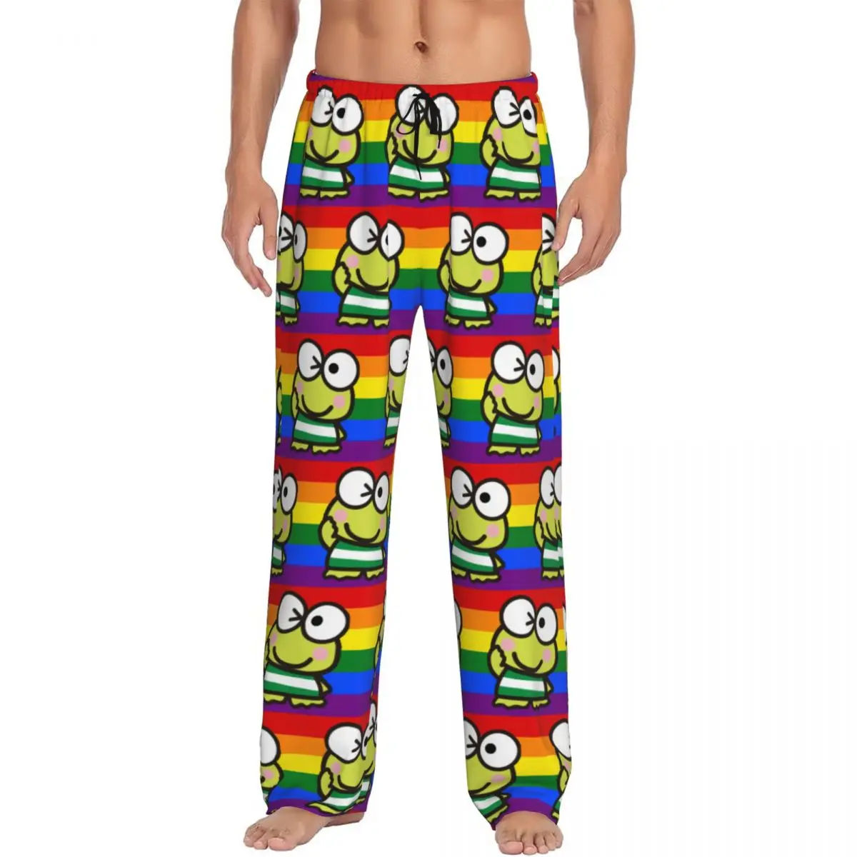 Custom Keroppi Pajama Pants Sleepwear Men Elastic Waistband Animation Comic Sleep Lounge Bottoms with Pockets