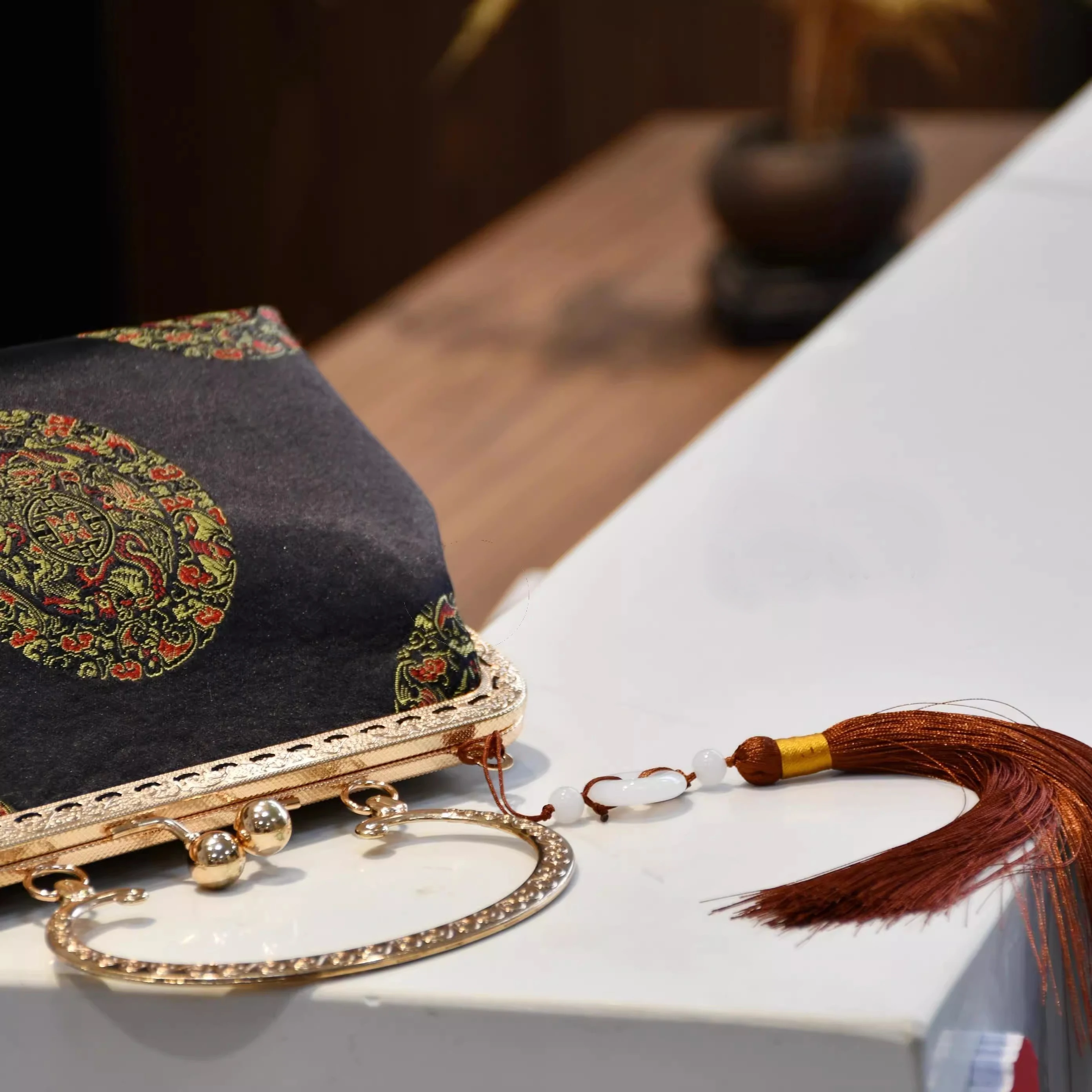 Red Black Palace Japan China Style Wedding Women Top Hand Bag Tassel Bags Classic Vintage Mother Bag Bags Chain Strap