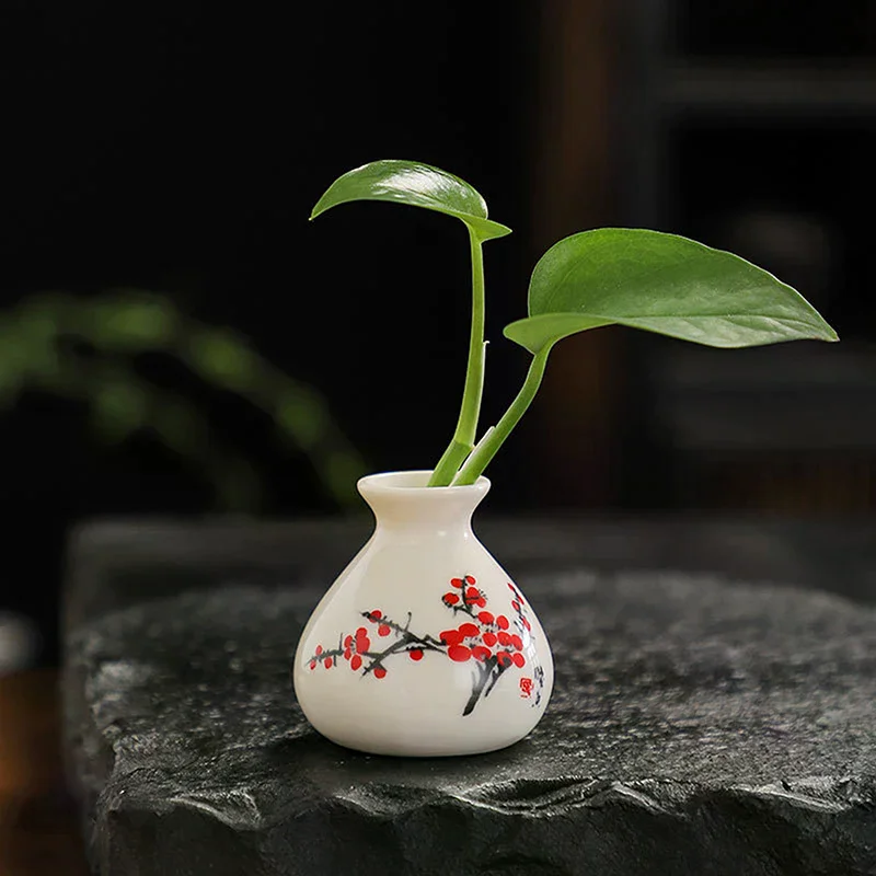White Chinese Style Mini Ceramic Vase Niche Home Dry Ice Kettle Ornament DIY Decoration Miniatures Flower Vase Crafts Gift Retro