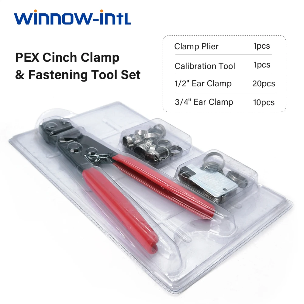 Stainless Steel PEX Clamp Tool Set With 20 Pcs 1/2 Single Ear Clamp And 10 Pcs 3/4 Single Ear Clamp for Stainless Steel PEX Pipe