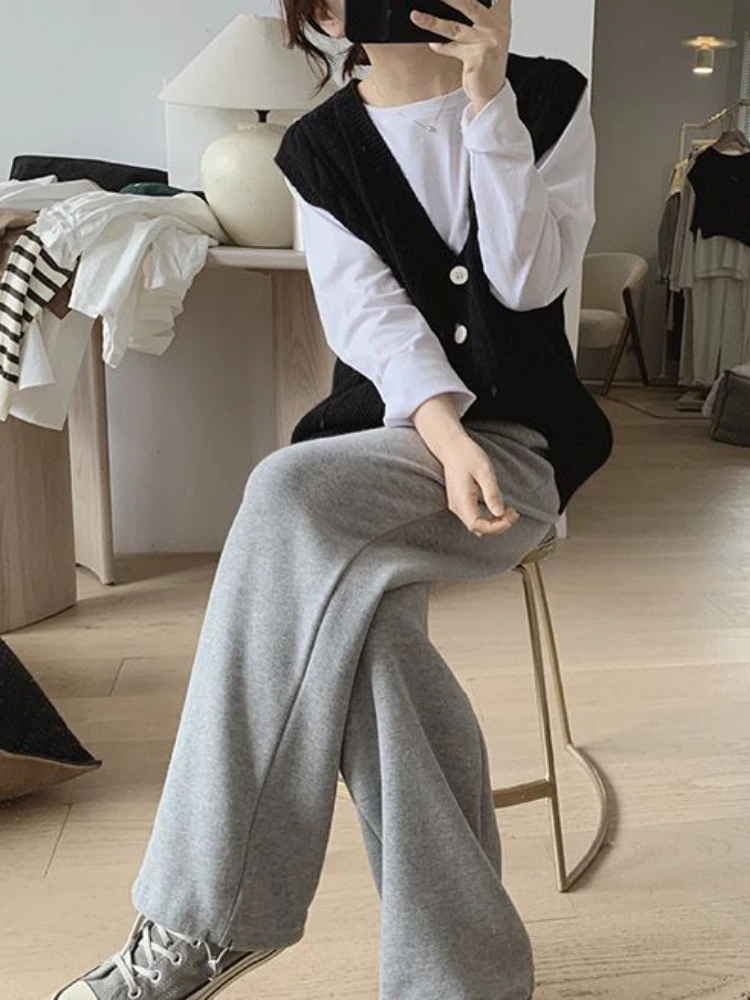 سترات سترة نسائية بسيطة نقية تصميم فضفاض كل مباراة نمط Preppy الخامس الرقبة عادية اليومية الطلاب الخريف Ulzzang تريكو