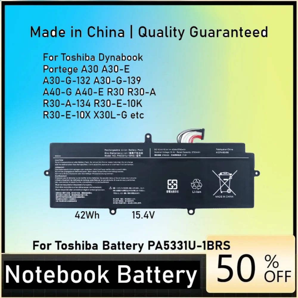 42Wh PA5331U-1BRS Laptop Battery for Toshiba Dynabook Portege A30-E X30L-G R30-A R30-E-10K Terca A40-E A30-G-132 A40-G
