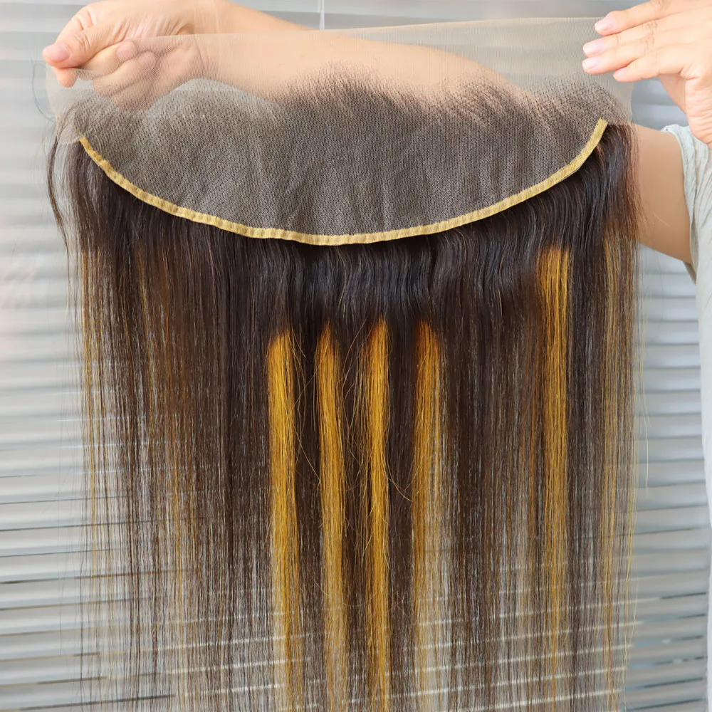 13x4 13x6 الدانتيل أمامي 4x4 5x5 الدانتيل الشفاف إغلاق عذراء ريمي شعر مستعار بشري الهندي تسليط الضوء على 1B الأصفر أومبير