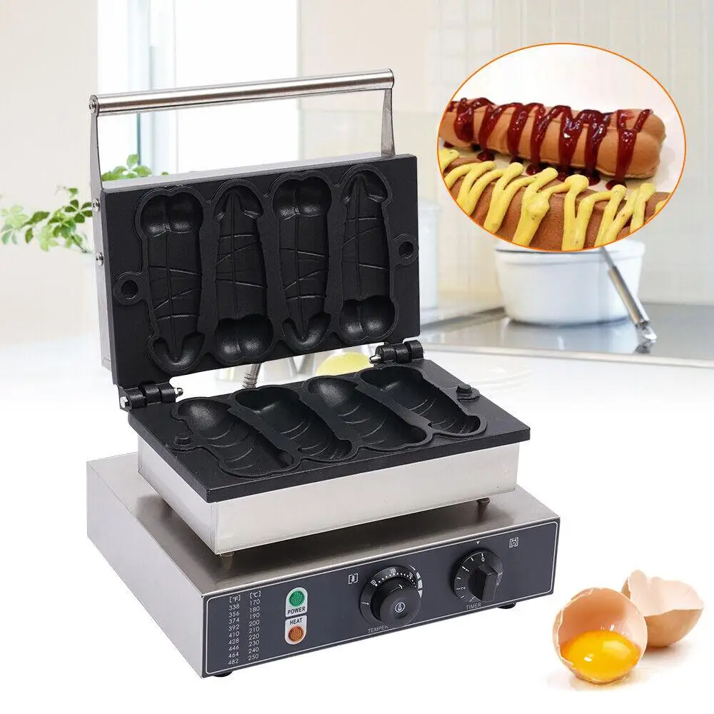 

110V 4PCS Commercial Electric Hot Dog Baker Pene Hot Dog Waffle Maker Iron Machine