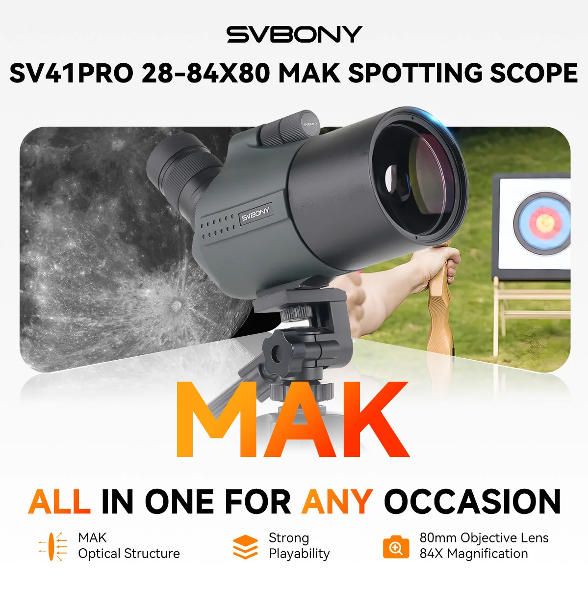 Svbony SV41Pro 28-84x80 Mak Teleskop-Spektiv mit Finder oder Kamera. Leistungsstarke wasserdichte FMC-Camp-Ausrüstung für die Sternenbeobachtung – Detail 7