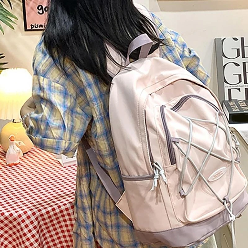 

F19F Drawstring Backpack with Adjustable Straps and Bungee Cord for School and Travel Large Capacity College Student Book Bag