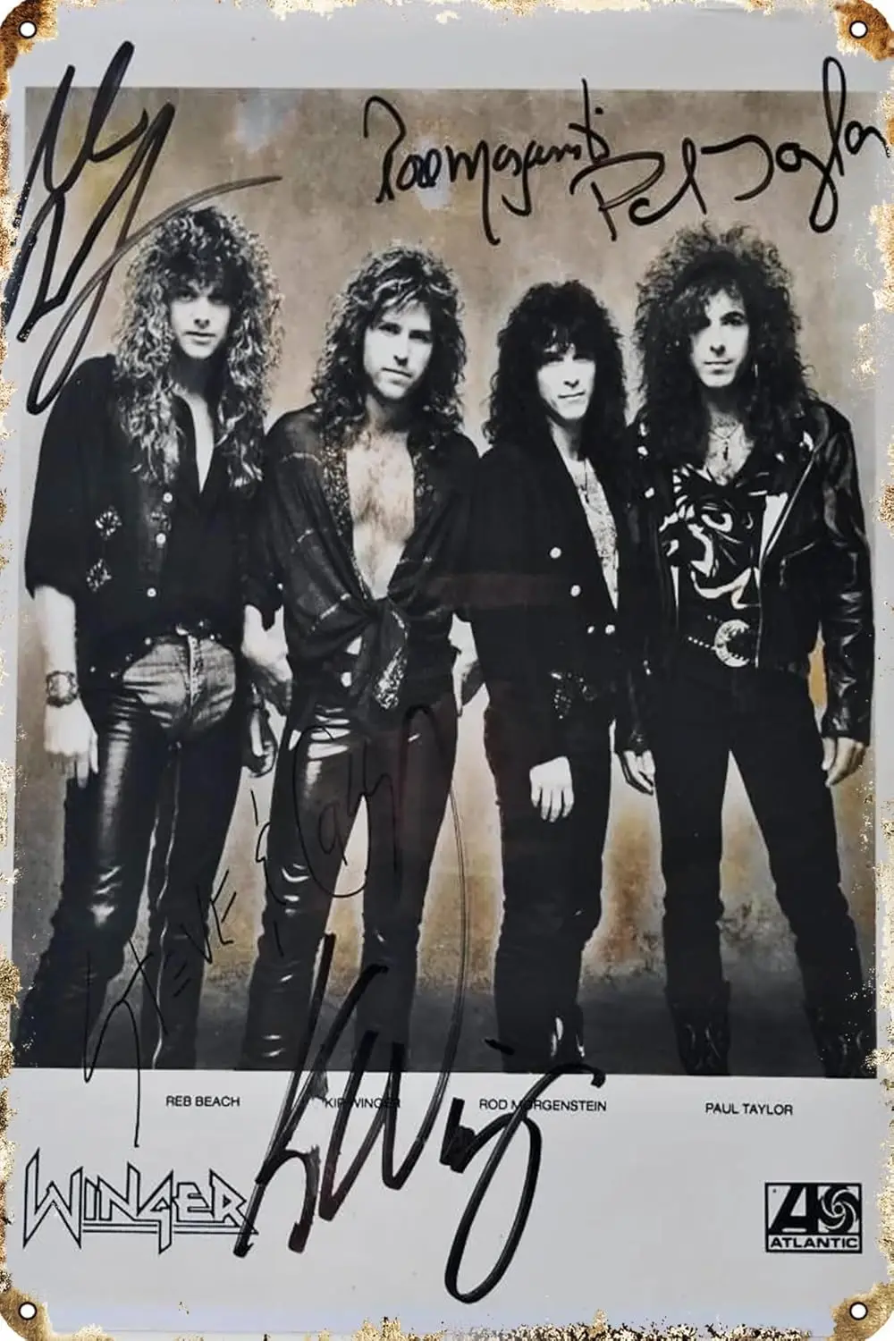 Winger Band Signed Photo X4 Kip Winger Poster Retro Metal Tin Sign 12 X 8 Inch Home Cafe Bar Man Cave Wall Decor