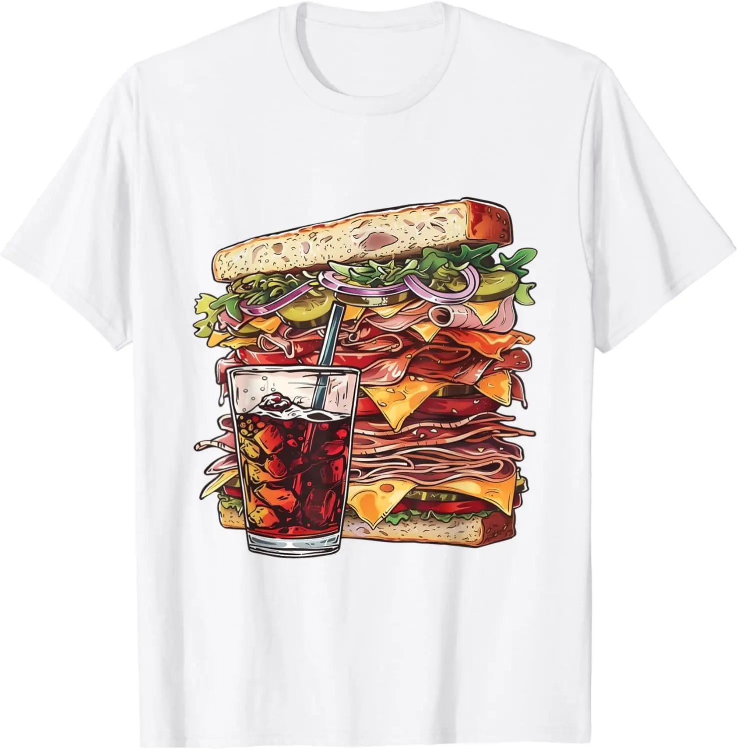 Appetizing Burger Combo Graphic Print T-Shirt Anime Graphic T-shirts High Quality 100%Cotton Short Sleeve