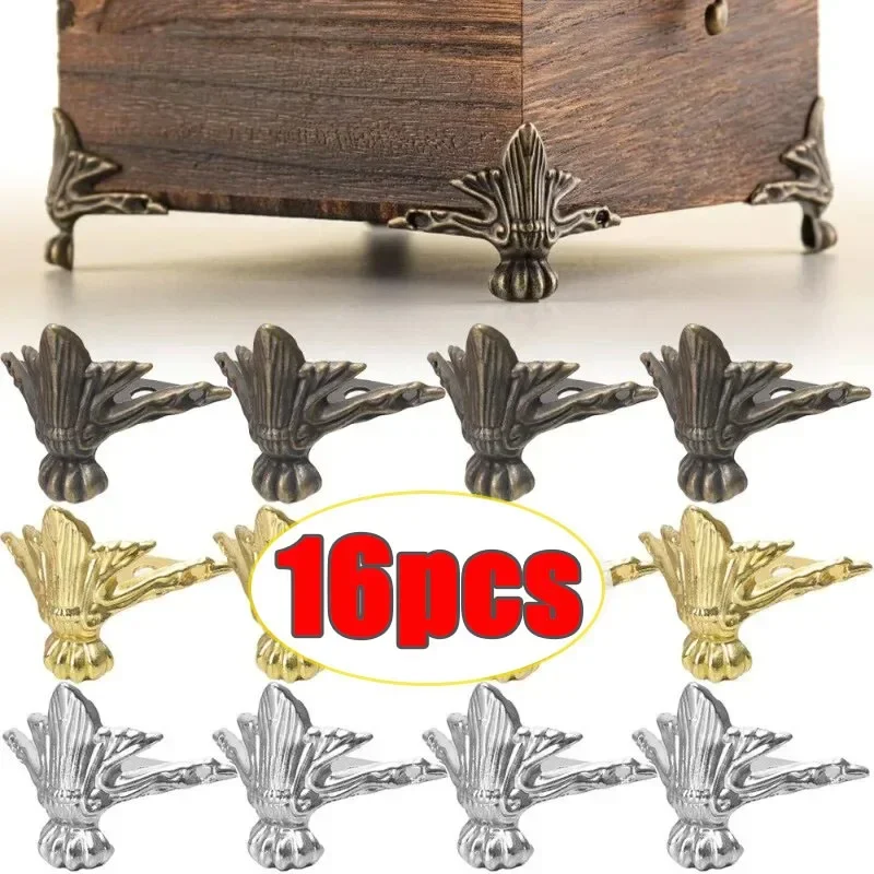 4/16pcs Box Corner Protector Antique Jewelry Chest Decorative Feet Wooden Boxes Support Bases Triangle Carved Corner Protector