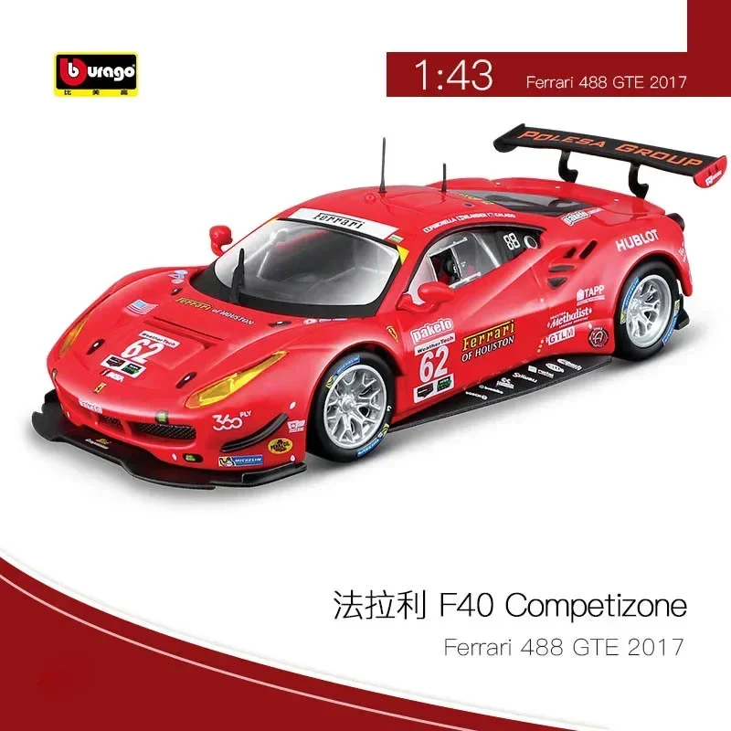 Bburago-Ferrari 488 GTE 2017 WRC Ferrari Car Modelo, Ferrari fundido de liga, carro esporte, brinquedo de coleção, Racing Kid Presente, 1:43