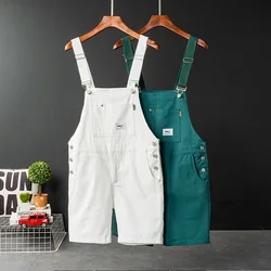 Summer Men Bib Pants White Color Casual Strap Shorts Jumpsuit Streetwear Joggers Multi Pockets Fashion Suspenders Cargo Overalls