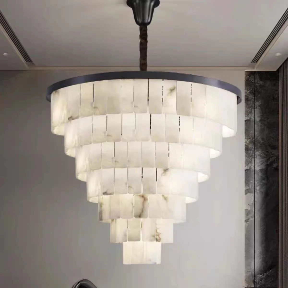 Spanish Marble Pendant Chandelier Alabaster Round Ceiling Chandelier For Living Dining Room Bedroom Foyer Loft Pendant Lights