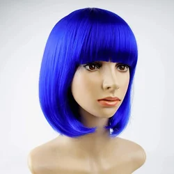 Synthetic Hair Blue Bob Wig with Bangs 12 Inch Royal Blue Wig Short for Women Short Bob Wigs and Halloween Cosplay Wigs