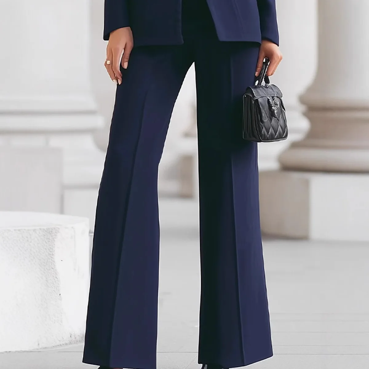 Elegant Office Lady Blazer Suit Set Stand Collar Single Button Long Sleeve Blazer and High Waist Flare Pant Two Piece Set Women