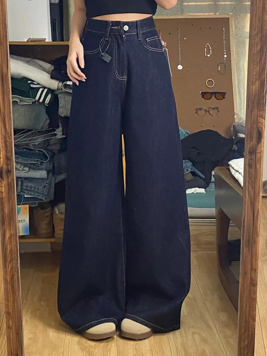 Jeans met hoge taille en wijde pijpen, rechte denimbroek voor dames, lente herfst, plus maat, peeraplichaam, losse afslankende vloerlengte