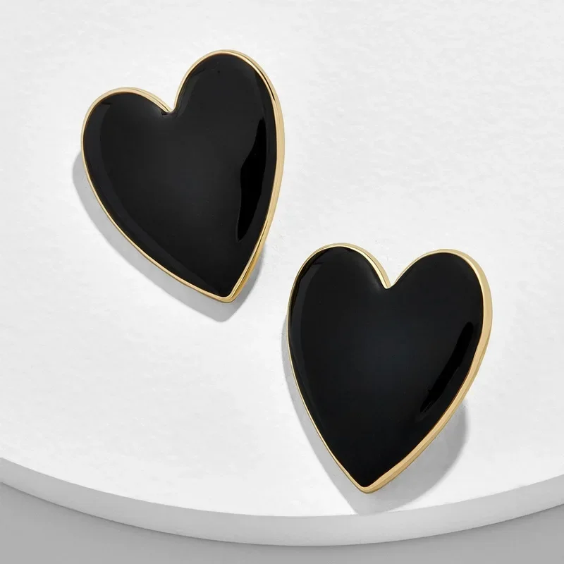 2023 New Fashion Silver Color Black Heart Stud Earrings for Women Jewelry Brincos