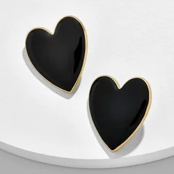 Pendientes de tuerca de corazón negro para mujer, Color plateado, joyería Brincos, nueva moda 2023