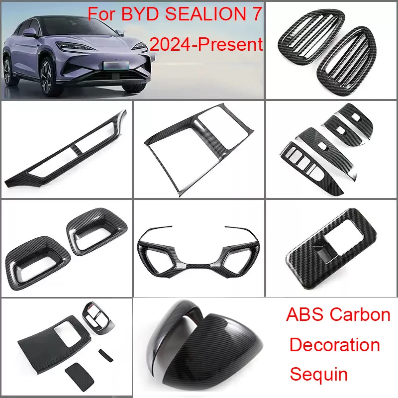 

Автомобильный АБС-пластик из углеродного волокна для BYD SEALION 7 LHD и RHD 2024-2026, подъемная панель для автоподъема окон, рулевое колесо, воздуховыпускное отверстие с блестками, аксессуар