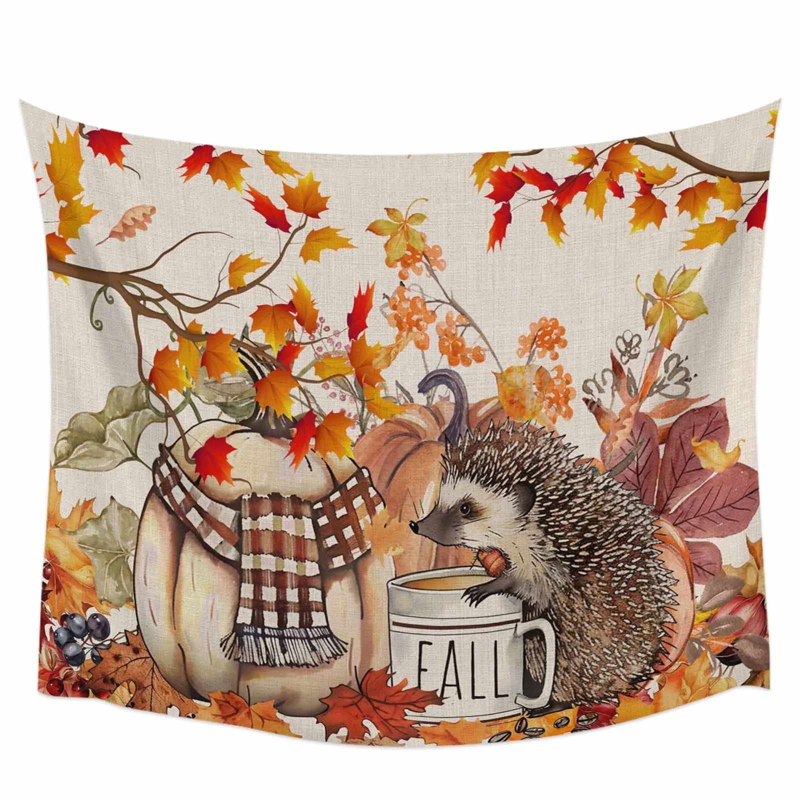 Fall Pumpkin Hedgehog Pine Cone Tapestry Wall Hanging Custom Boho Decoration Wall Tapestry Home Decor Hanging Cloth