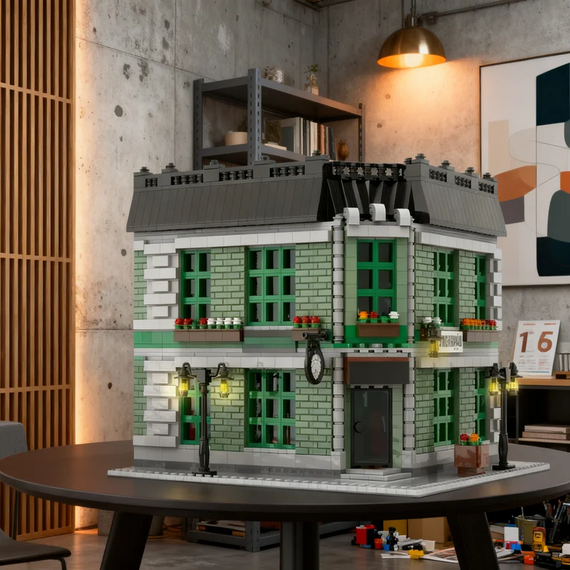 

5666 деталей MOC: Модульная модель городской улицы Shamrock, строительные блоки, креативный подарок, коллекционный декор, премиум-класс для детей и взрослых, для рабочего стола