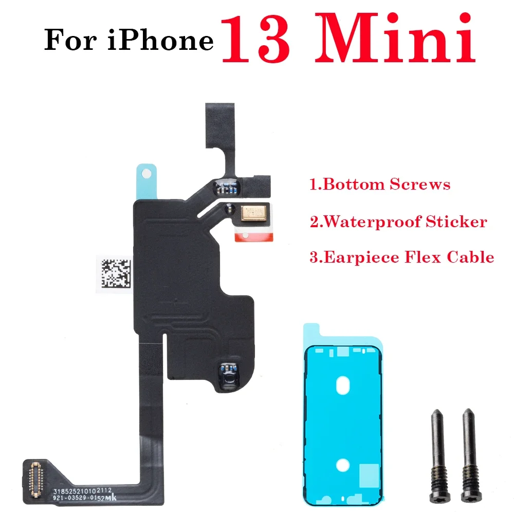 1set Front Top Ear Earpiece Proximity Light Sensor Flex Cable + Waterproof Sticker + Bottom Screws For iPhone 13 mini Pro Max