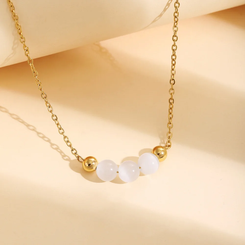 Fashion Normcore Cat's Eye Necklace for Women Stainless Steel Minimalist Golden Chain Necklace Accessory