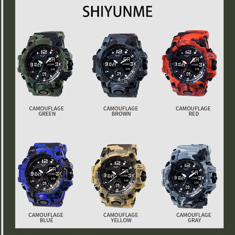 SHIYUNME New G Style Men LED Digital Quartz Watch Dual Display Military Sports Outdoor Waterproof Men\'s watch Relogio Masculino