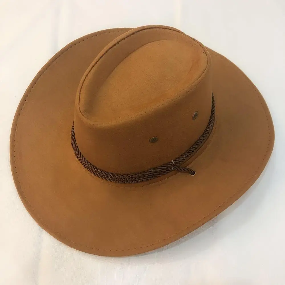 Men Western Cowboy Hat Suede Spring Summer Man Cap Shade Horse Riding Outdoor Solid Color High Quality New Fashion Crimping Gift