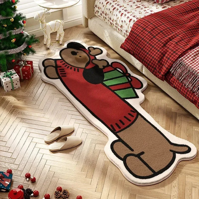 VIKAMA Merry Christmas Dachshund Animal Plush Rug Soft Floor Mat for Entryway Bedroom Happy New Year 2027 Home Decoration