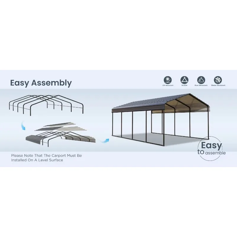 رائجة البيع الثقيلة 12*20ft طقم مرآب معدني مع سقف فولاذي مجلفن مرآب تخزين خارجي مع هيكل فولاذي للاستخدام المنزلي #3
