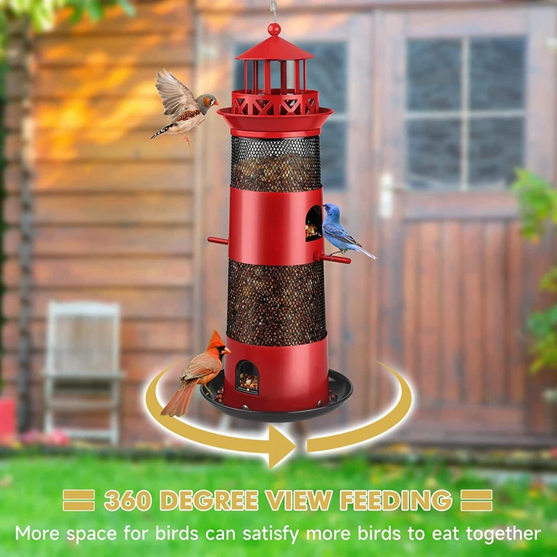 Bird Feeders for Outdoors Hanging, Squirrel Proof Wild Bird Feeder for Outside, Metal Bird Seed Feeder for Birds Black-SPMI