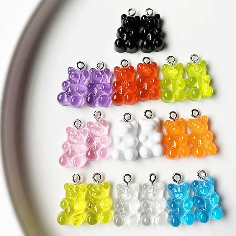 10pcs Mini Gummy Bear Pendant Charms Cute Candy Color Resin Charms for DIY Bracelet Necklace Drop Earrings Jewelry Accessories