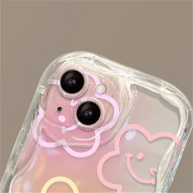 جراب هاتف لهاتف جوجل بيكسل 10 7 8 9 Pro XL 8A سيليكون متموج حافة اللون ثلاثية الأبعاد ابتسامة زهرة قبضة حامل INS غطاء ريترو مضاد للخبط