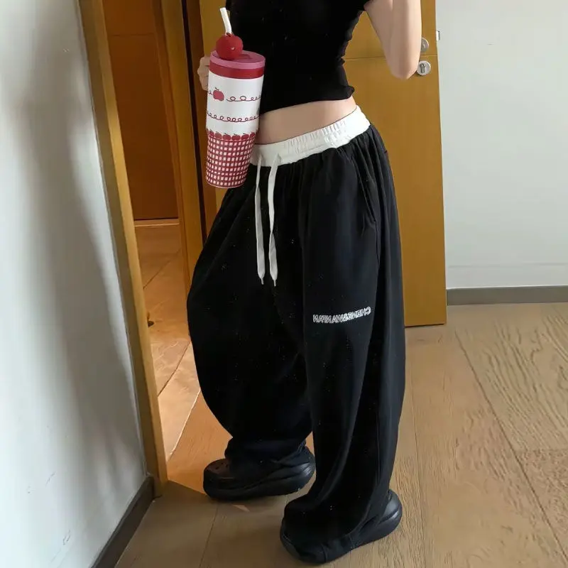 Trendy Wide Leg Drawstring Casual Dance Pants Female Emo Tra Hip Hop Fashion Grunge Gothic Streetwear Trousers Women 2000s Pants