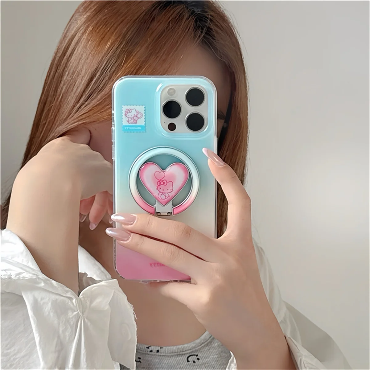 

Fashion Gradient Color Magnetic Phone Case For iPhone 16 Pro 15 14 Pro Max 15Pro Cover with Hellokitty Stand Cute Cases
