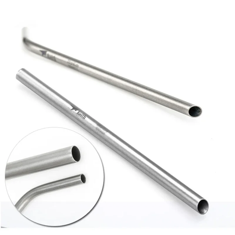 Reusable Metal Straws Pure Titanium Sturdy Bent / Straight Drinks Straw with Cleaner Brush for Mugs Drinking 210mm